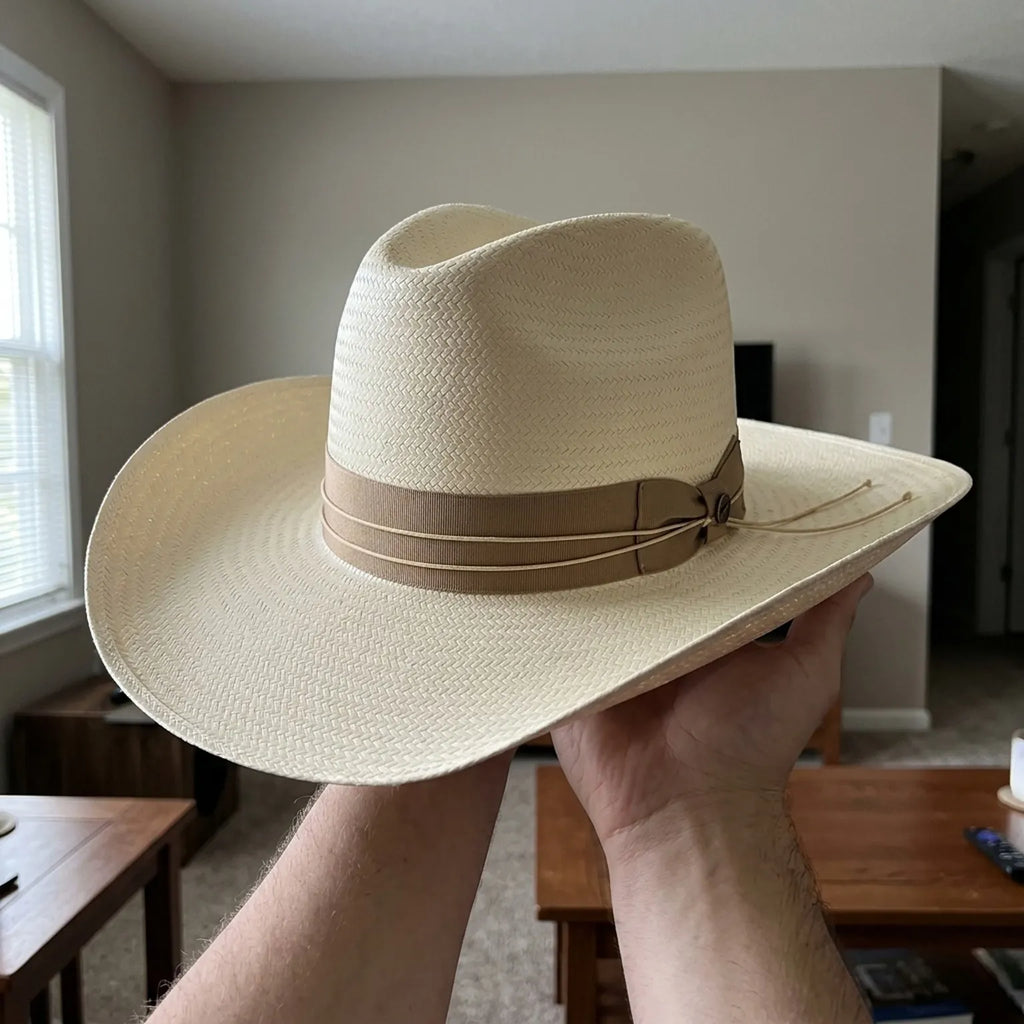Unisex Ivory Straw Cowboy Hat with Grosgrain Ribbon Band