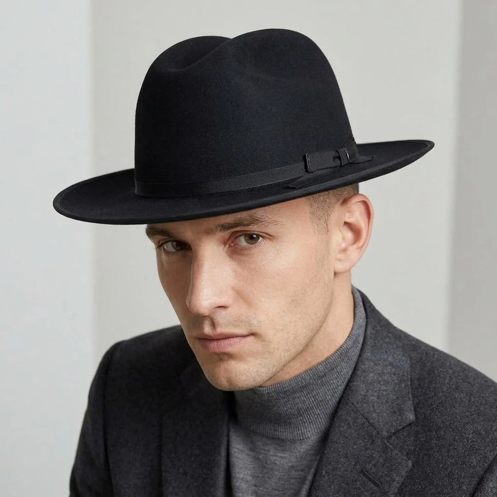 Black Wool Felt Fedora Hat with Grosgrain Band | Classic