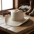 Unisex Cream Wool Felt Cowboy Hat with Ribbon Bow Detail