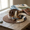 Brown Western Fedora with Cowhide Patch and Pearl Concho Detail