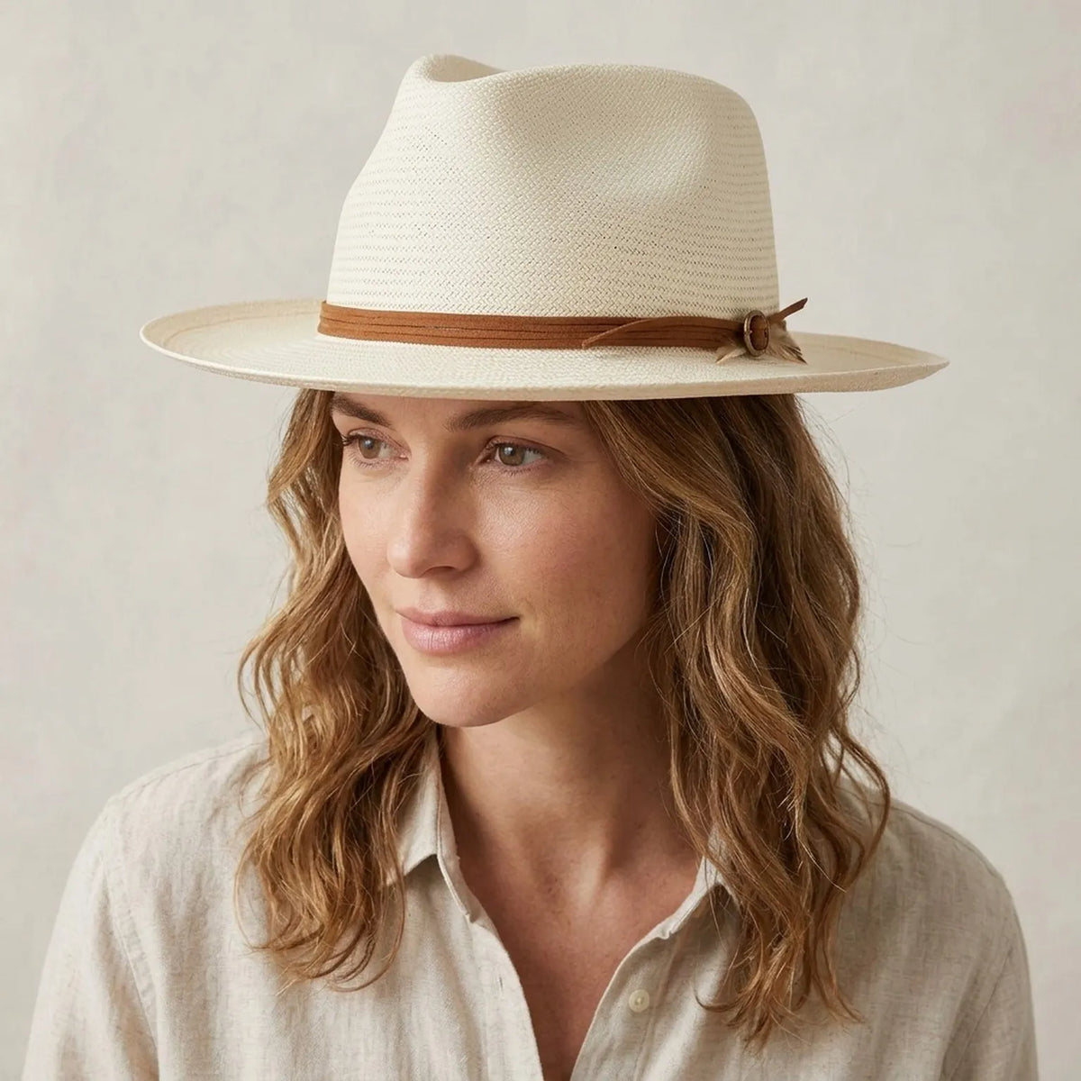 White Panama Straw Hat with Leather Band for Summer Travel Style