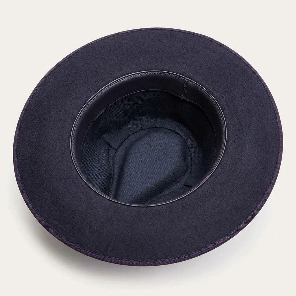 Navy Wool Felt Fedora Hat with Wide Brim and Band