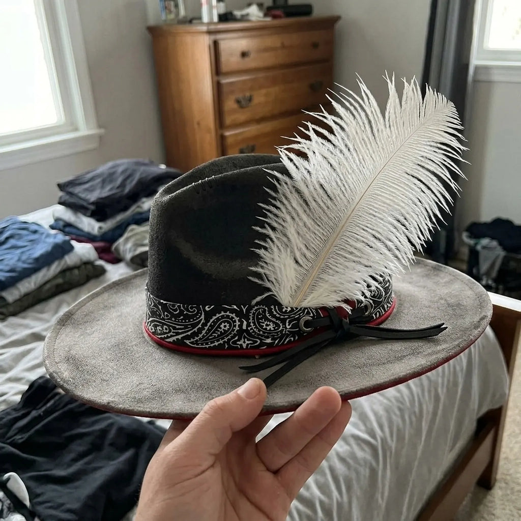 Two-Tone Black and Gray Fedora Hat with Paisley Band