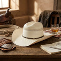 Ivory Straw Western Hat with Diamond Stud Band and Beads
