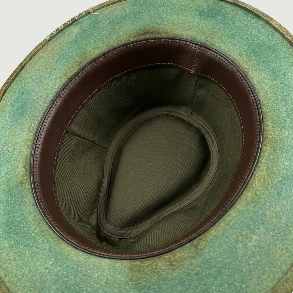 Moss Green Felt Fedora with Patterned Band and Wire Brim