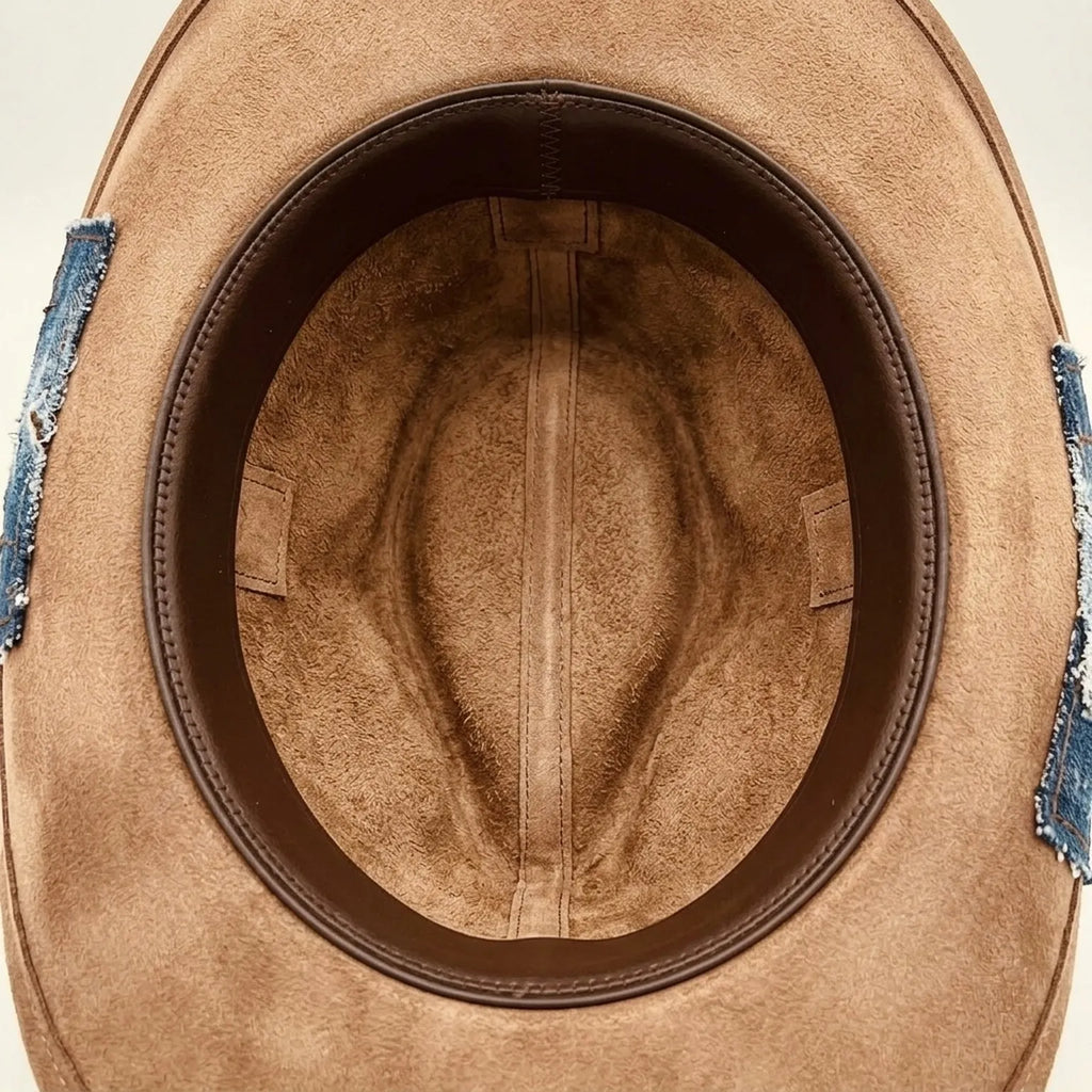 Brown Cowboy Hat with Bullet Cartridge Band and Denim Trim