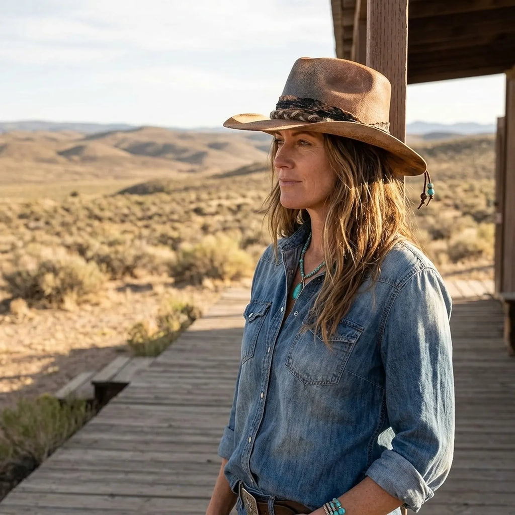 Western Cowboy Hat with Snake Print and Braided Jute Band