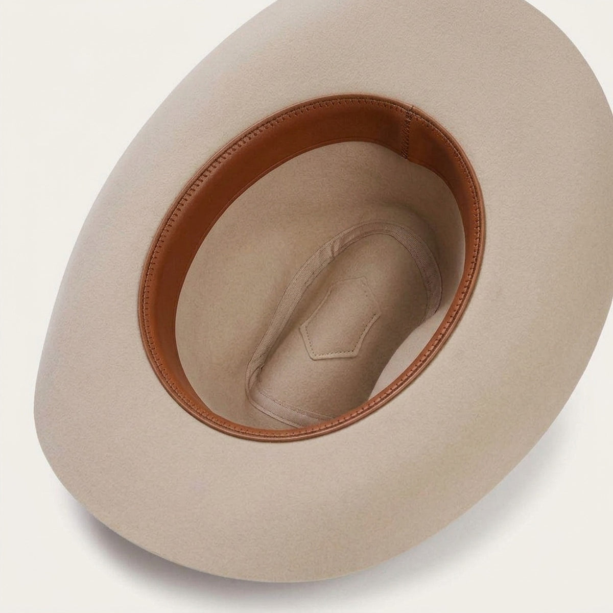 Light Beige Wool Felt Western Hat with Strap and Pin Detail