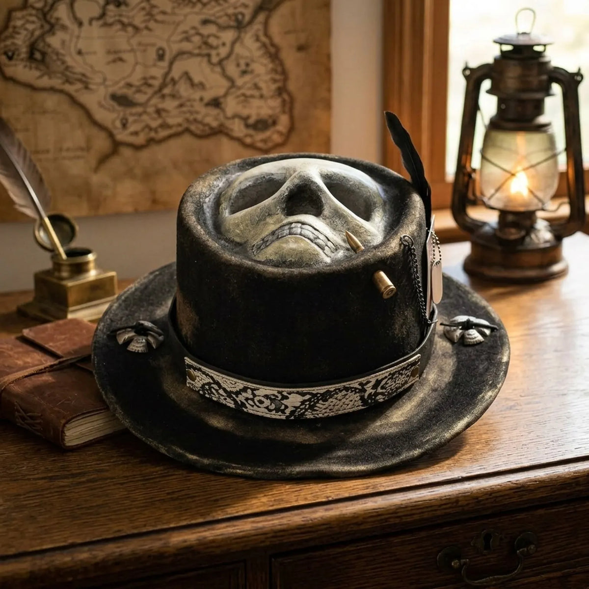 Black Top Hat Skull Crown Bullet Accents Snake Band Gothic Western
