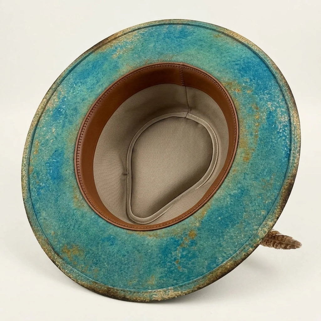 Turquoise Felt Western Hat with Dark Band and Striped Feather