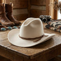 Unisex White Wool Felt Western Hat with Tassel Band