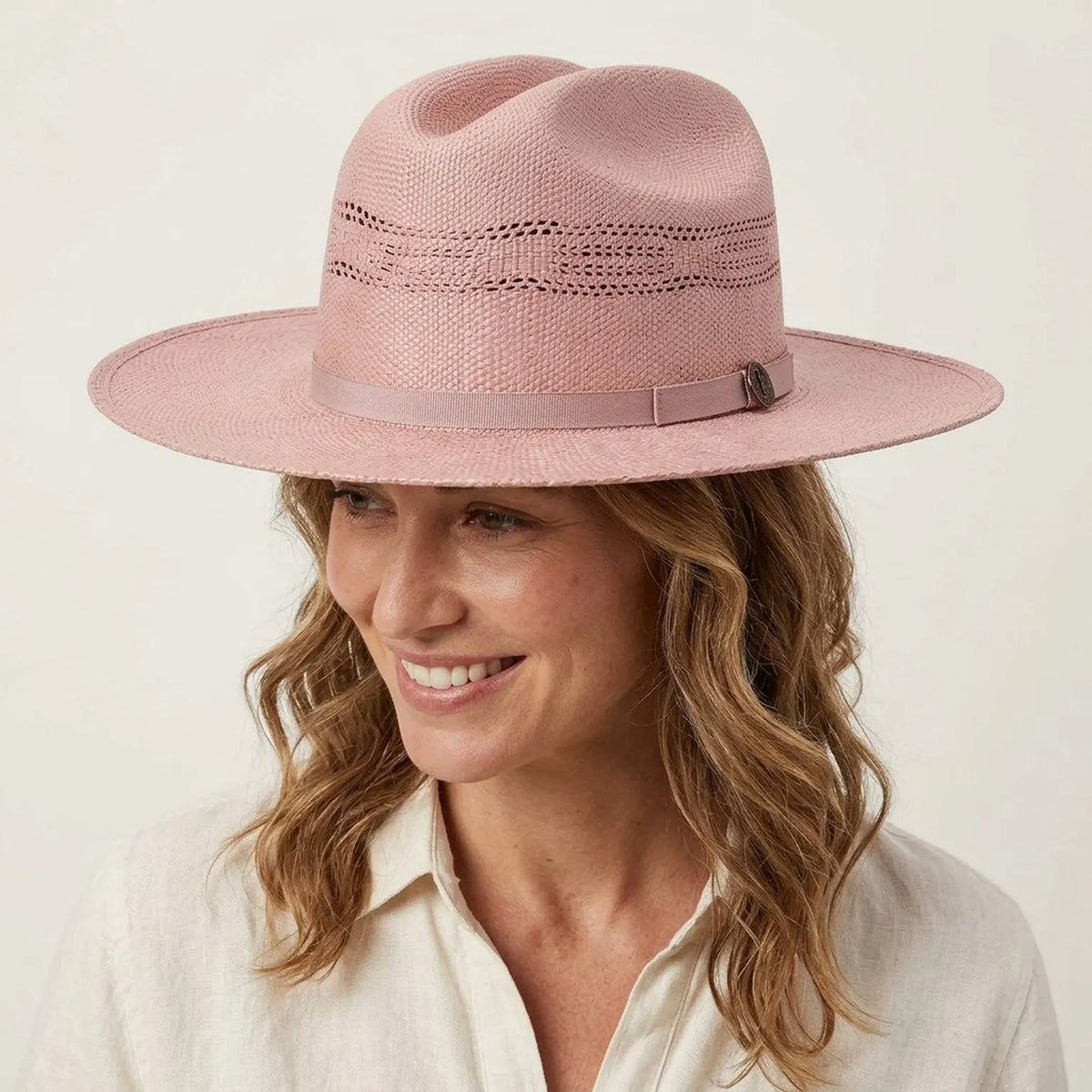 White Vented Straw Cowboy Hat with Black Ribbon Band