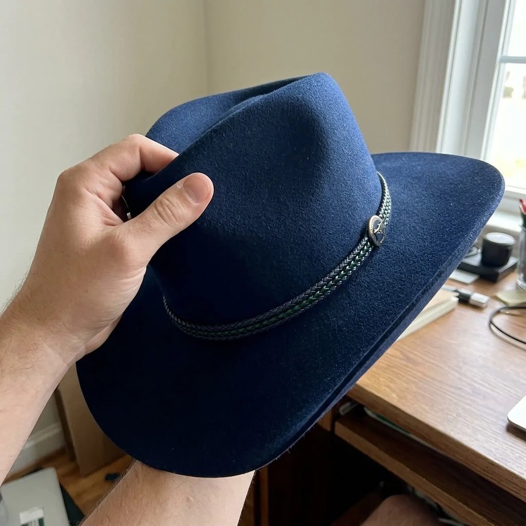 Navy Wool Felt Cowboy Hat with Braided Band and Brim