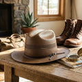 Taupe Brown Straw Fedora Hat with Dark Grosgrain Ribbon
