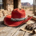 Vintage Red Western Hat with Paisley Band and Braided Trim