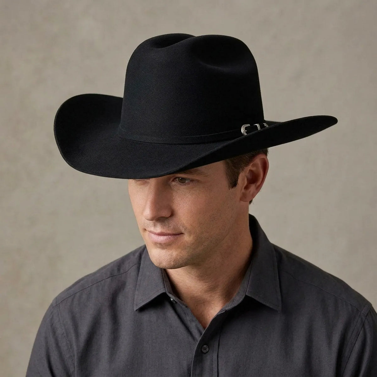 Unisex Black Wool Felt Cowboy Hat with Classic Band