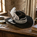 Dark Brown Fedora with Pearls, Lace, Feathers and Playing Cards