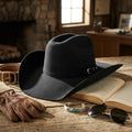 Unisex Black Wool Felt Cowboy Hat with Silver Charm Accent
