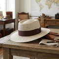 Unisex Two Tone Straw Panama Hat with Brown Ribbon Band