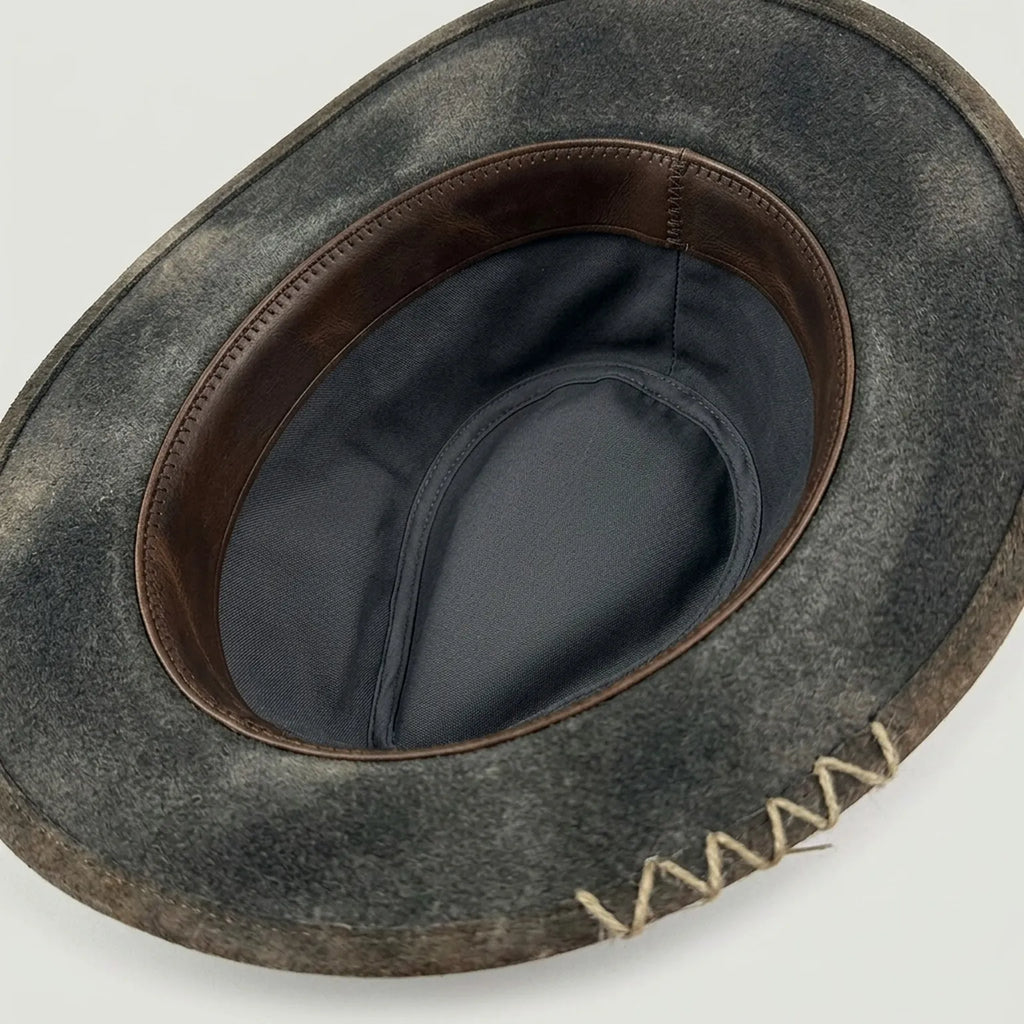 Charcoal Felt Western Hat with Joker Card and Spotted Feather
