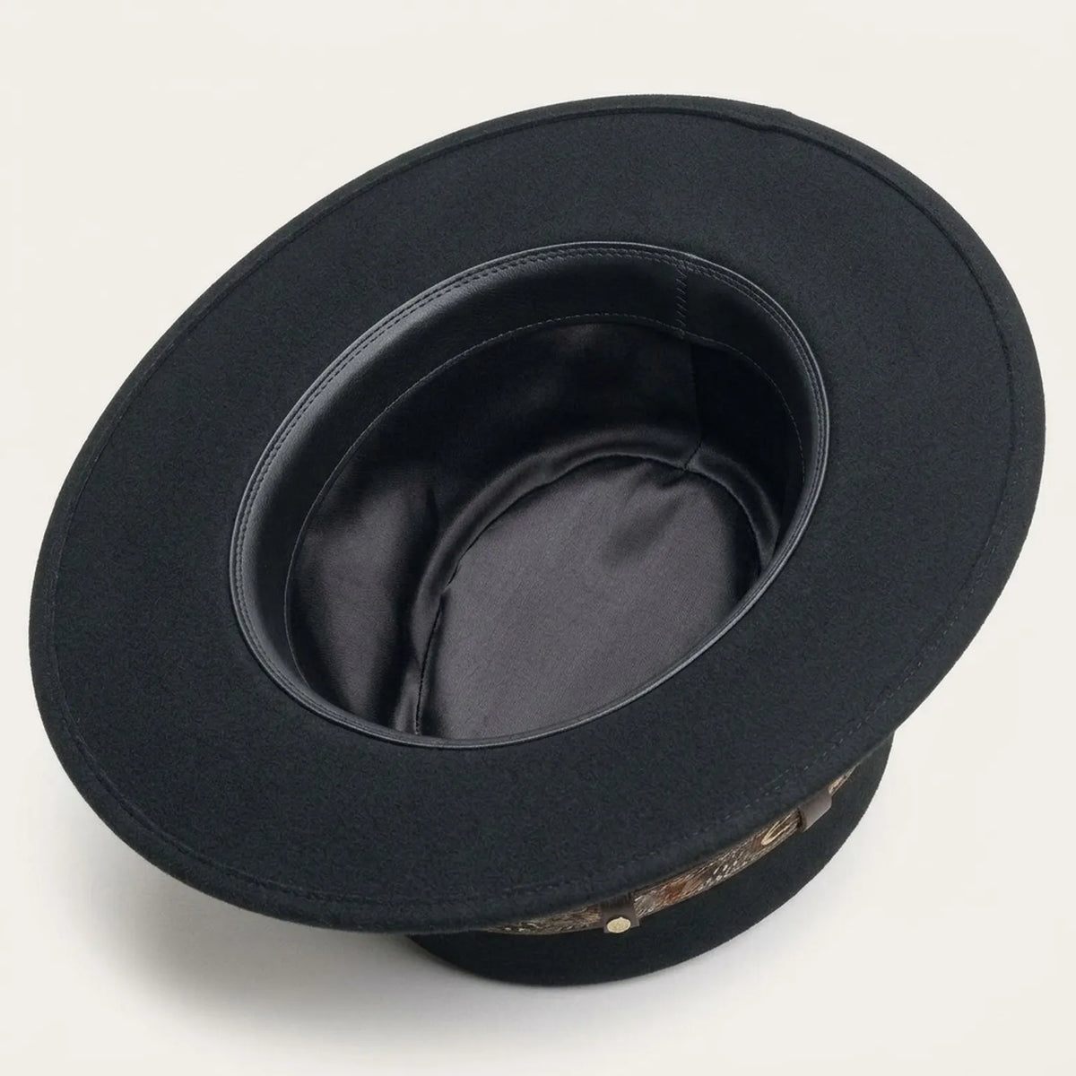 Unisex Black Flat Top Fedora with Feather Leather Band