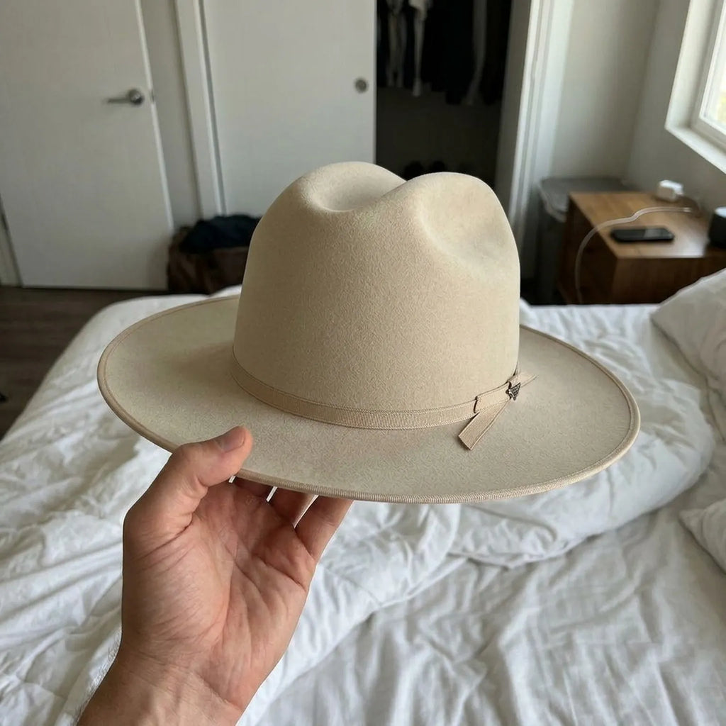 Off-White Felt Fedora Hat with Grosgrain Ribbon Bow Detail