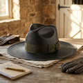 Black Woven Straw Fedora Hat with Ribbon Band for Summer