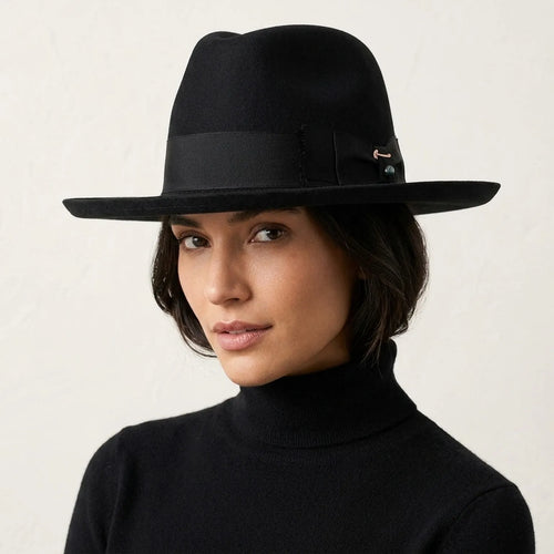 Black Wool Felt Fedora Hat with Grosgrain Band and Side Bow