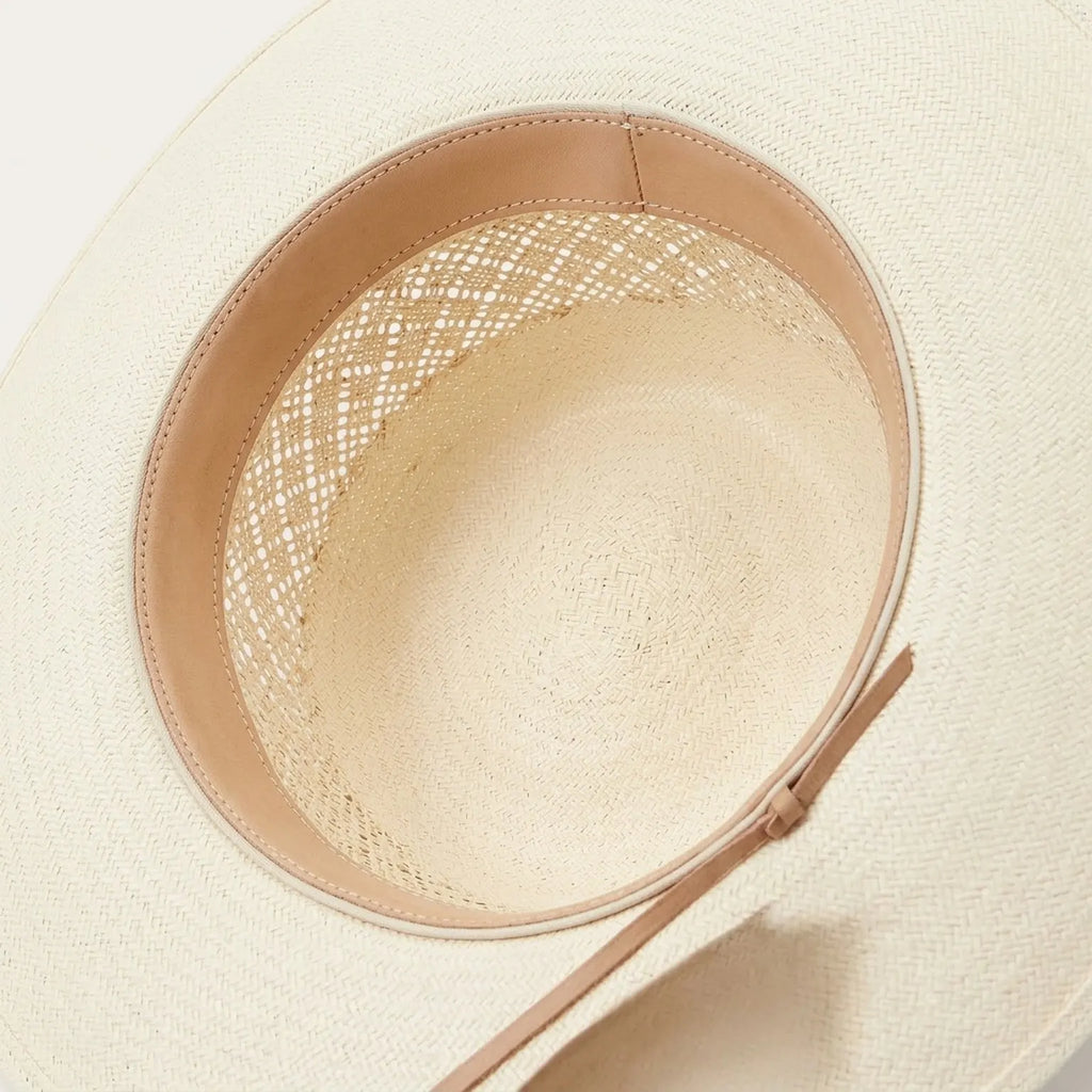 Cream Straw Sun Hat with Vented Diamond Crown and Leather Band