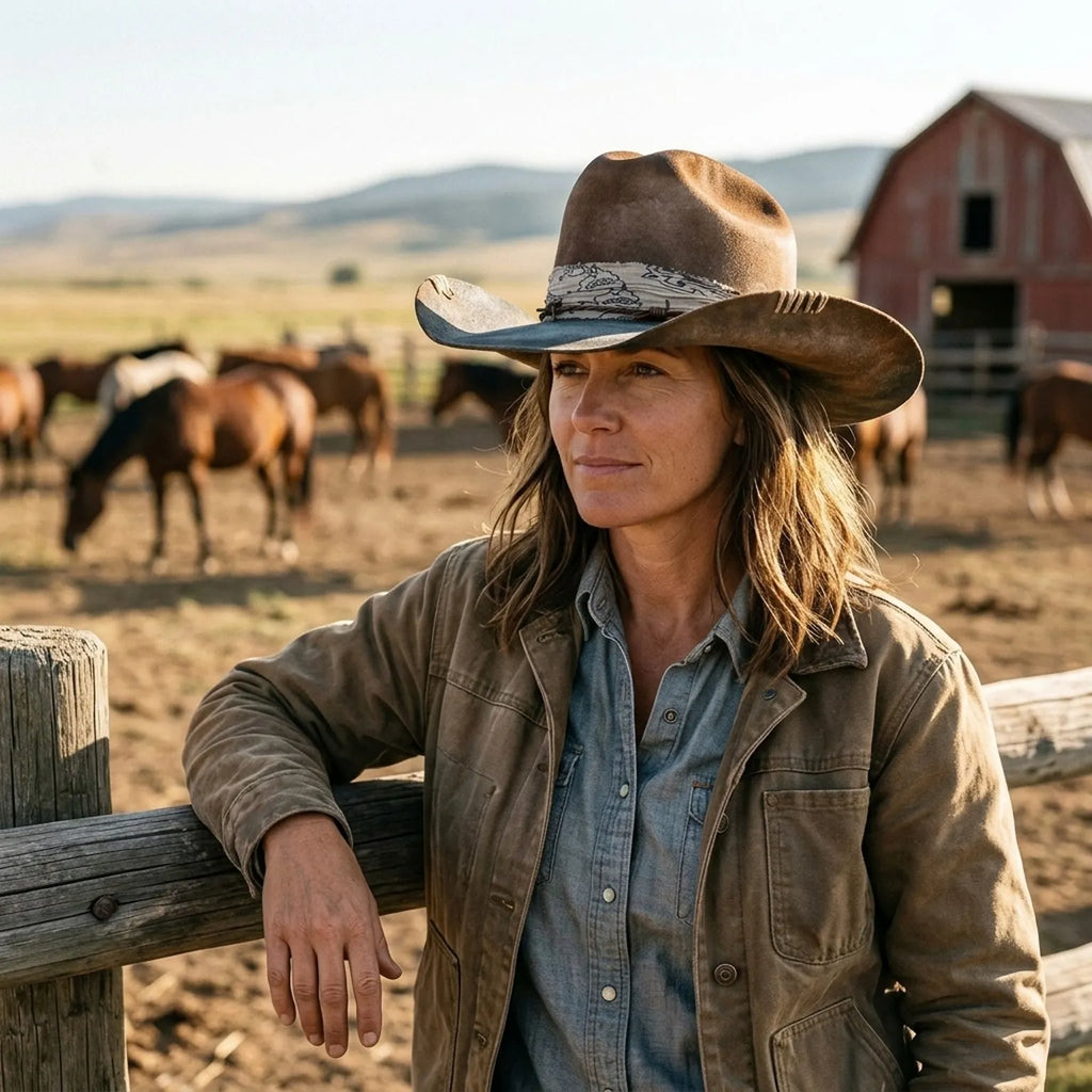 Brown Rust Wool Felt Cowboy Hat with Barbed Wire Band
