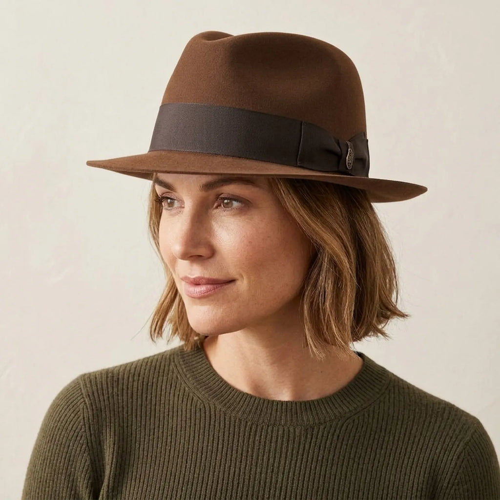 Classic Brown Wool Felt Fedora with Ribbon Band and Bow
