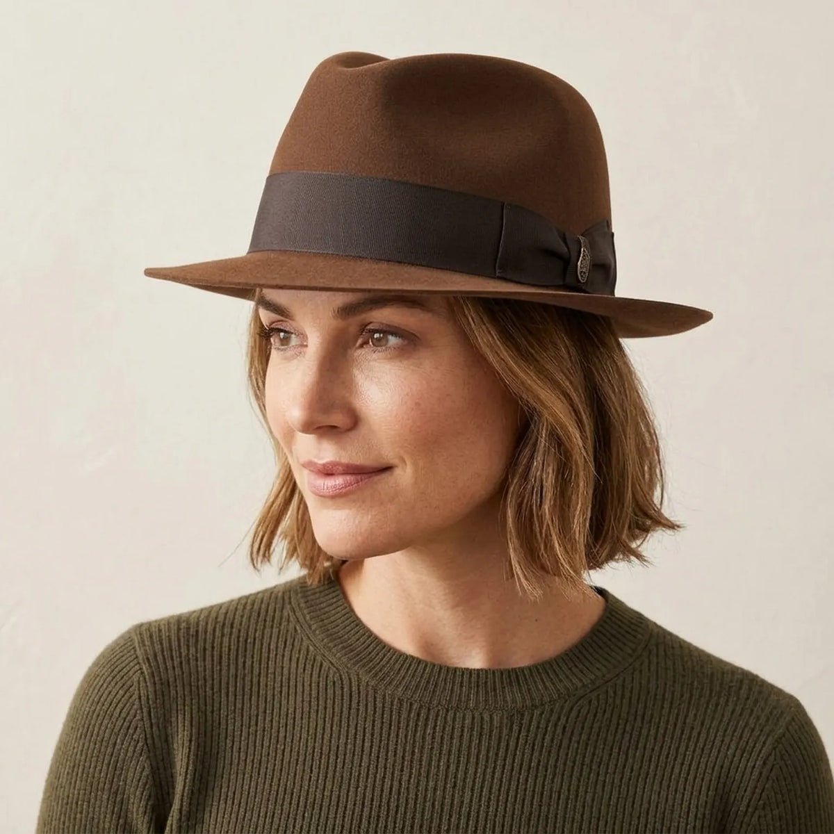Classic Brown Wool Felt Fedora with Ribbon Band and Bow