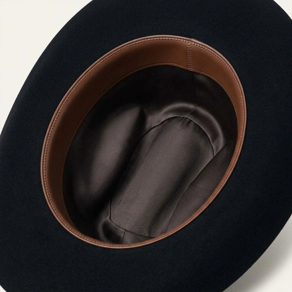 Black Felt Western Cowboy Hat with Feather Accent, Wide Flat Brim