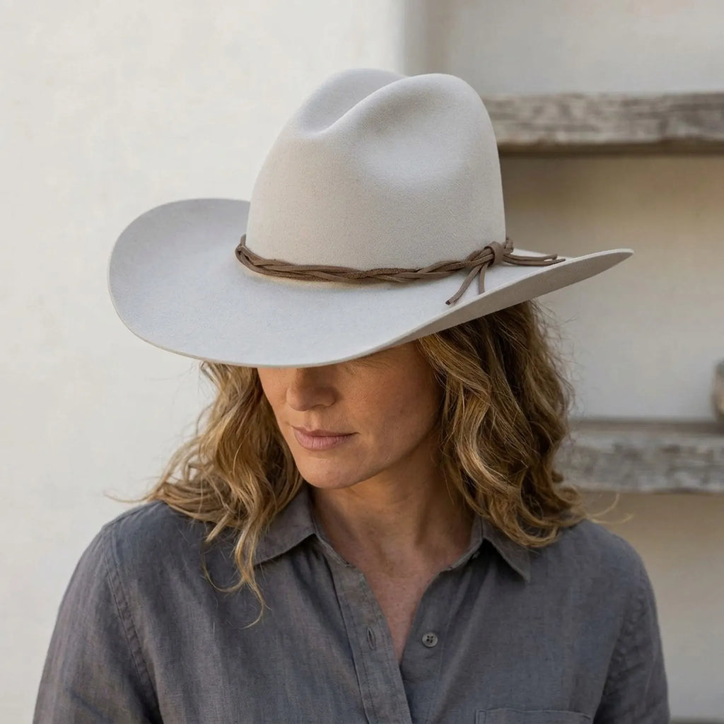 Light Gray Wool Felt Cowboy Hat with Braided Leather Band