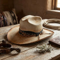 Tan Distressed Felt Fedora with Black Band Twine Rope