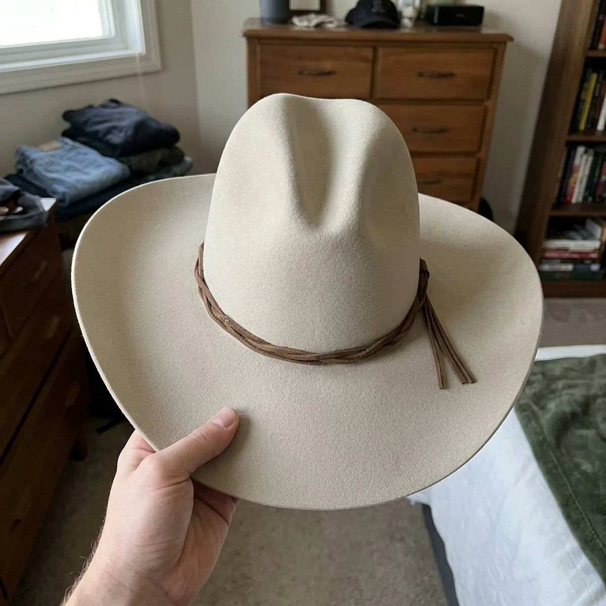 Light Gray Wool Felt Cowboy Hat with Braided Leather Band