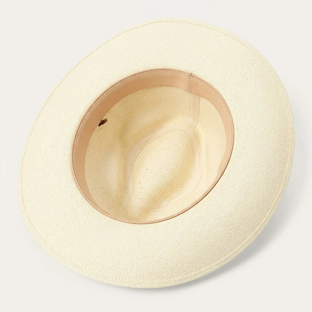 Ivory Straw Western Hat with Leather Band and Wide Brim