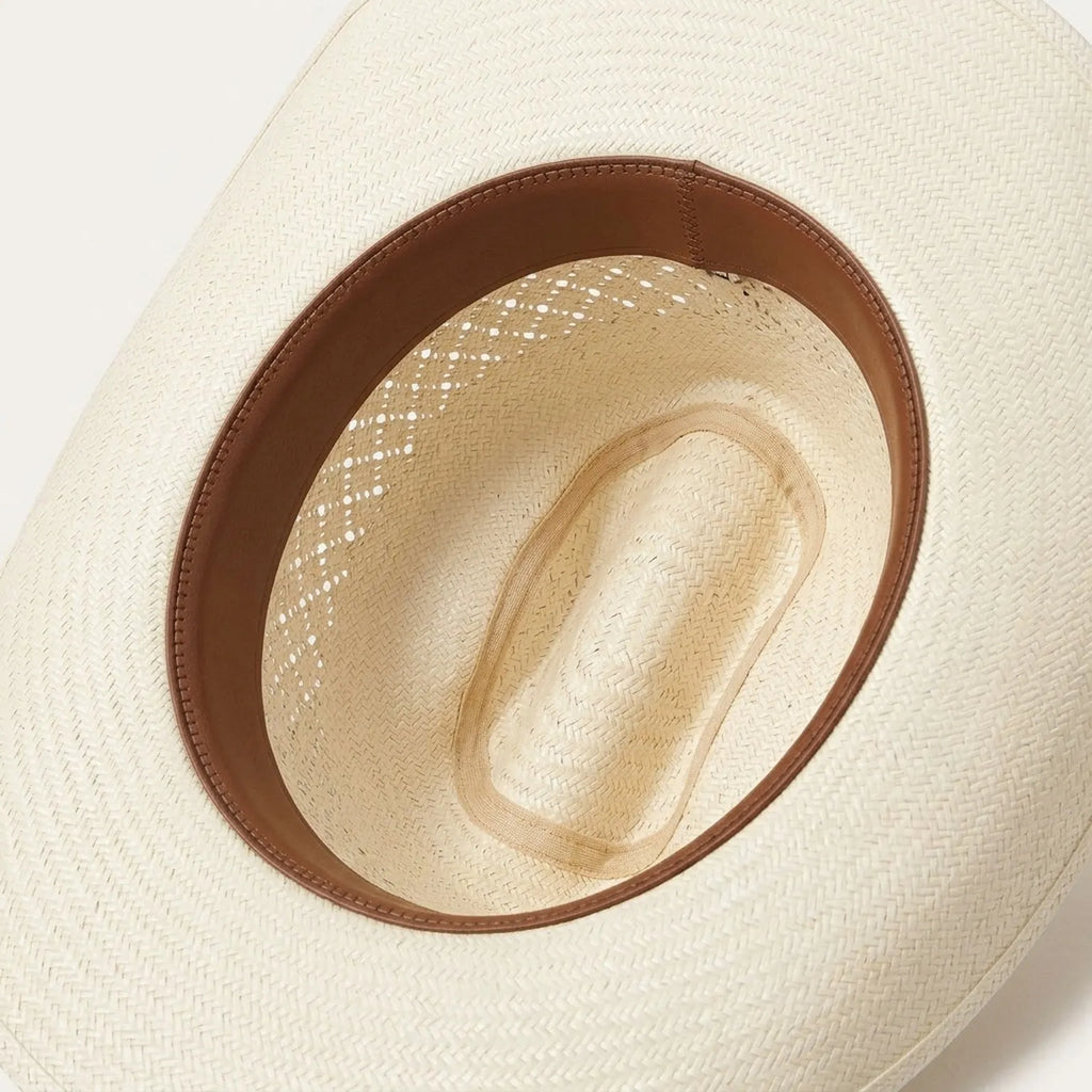 Cream Vented Straw Cowboy Hat with Brown Leather Buckle Band