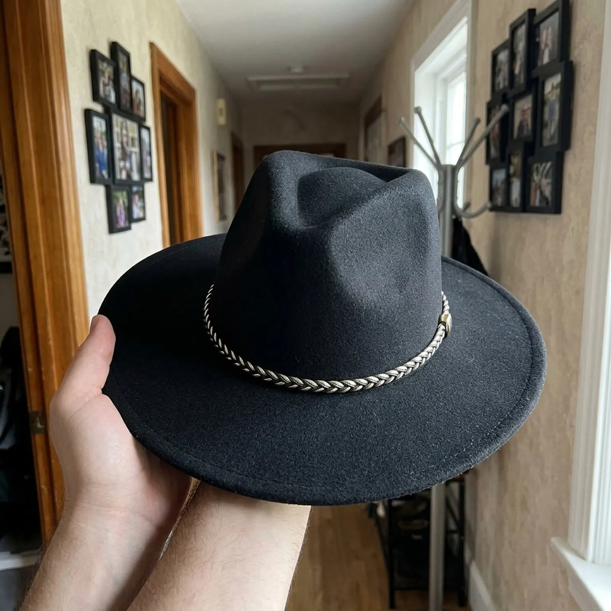 Black Wool Felt Western Hat with Braided Rope Band for Adults