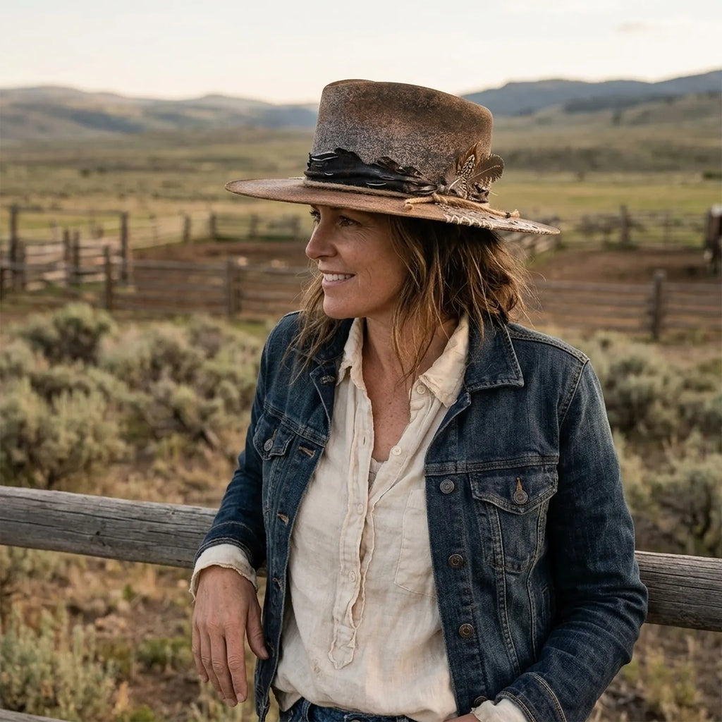 Brown Distressed Felt Western Hat with Snake Print Band
