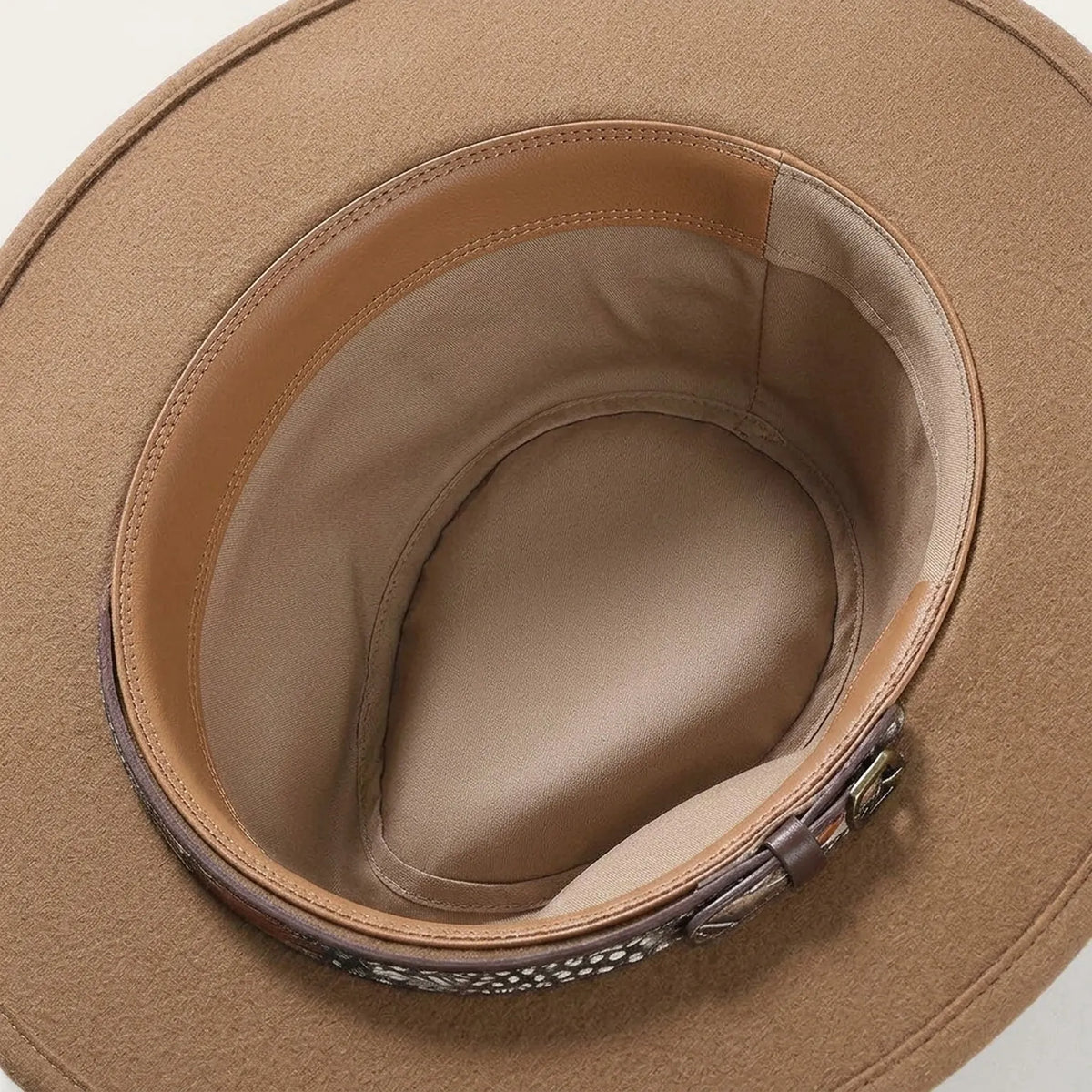 Tan Wide Brim Felt Hat with Patterned Leather Band Unisex