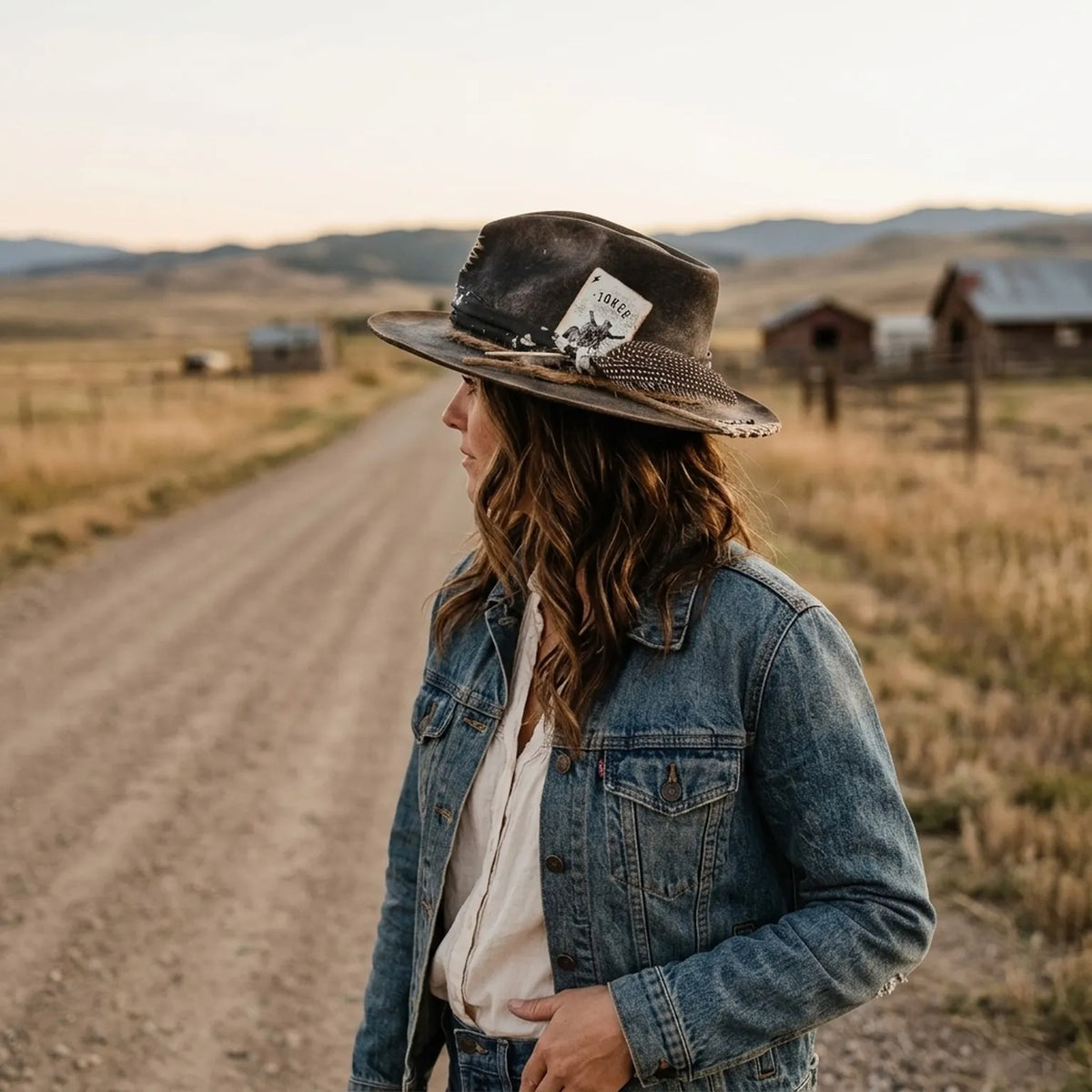 Charcoal Felt Western Hat with Joker Card and Spotted Feather