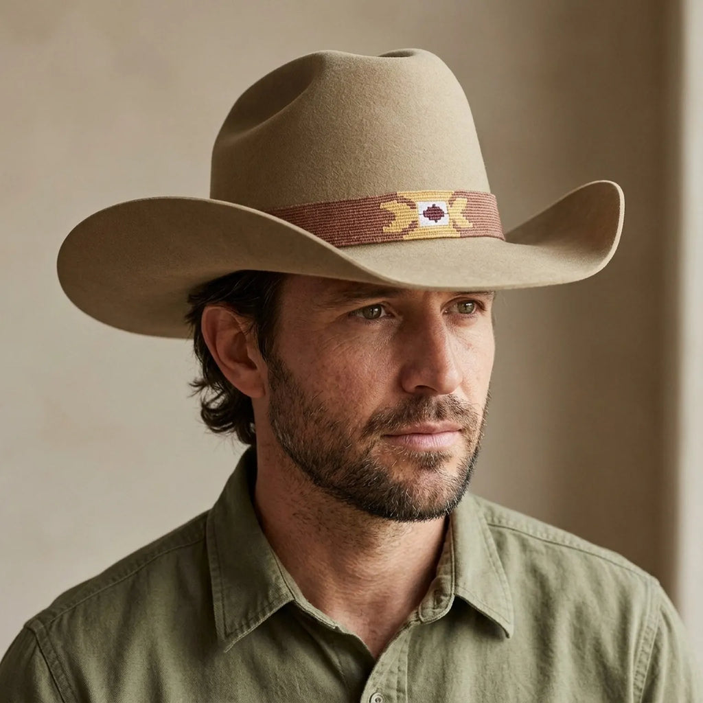 Tan Cowboy Hat With Embroidered Southwestern Band