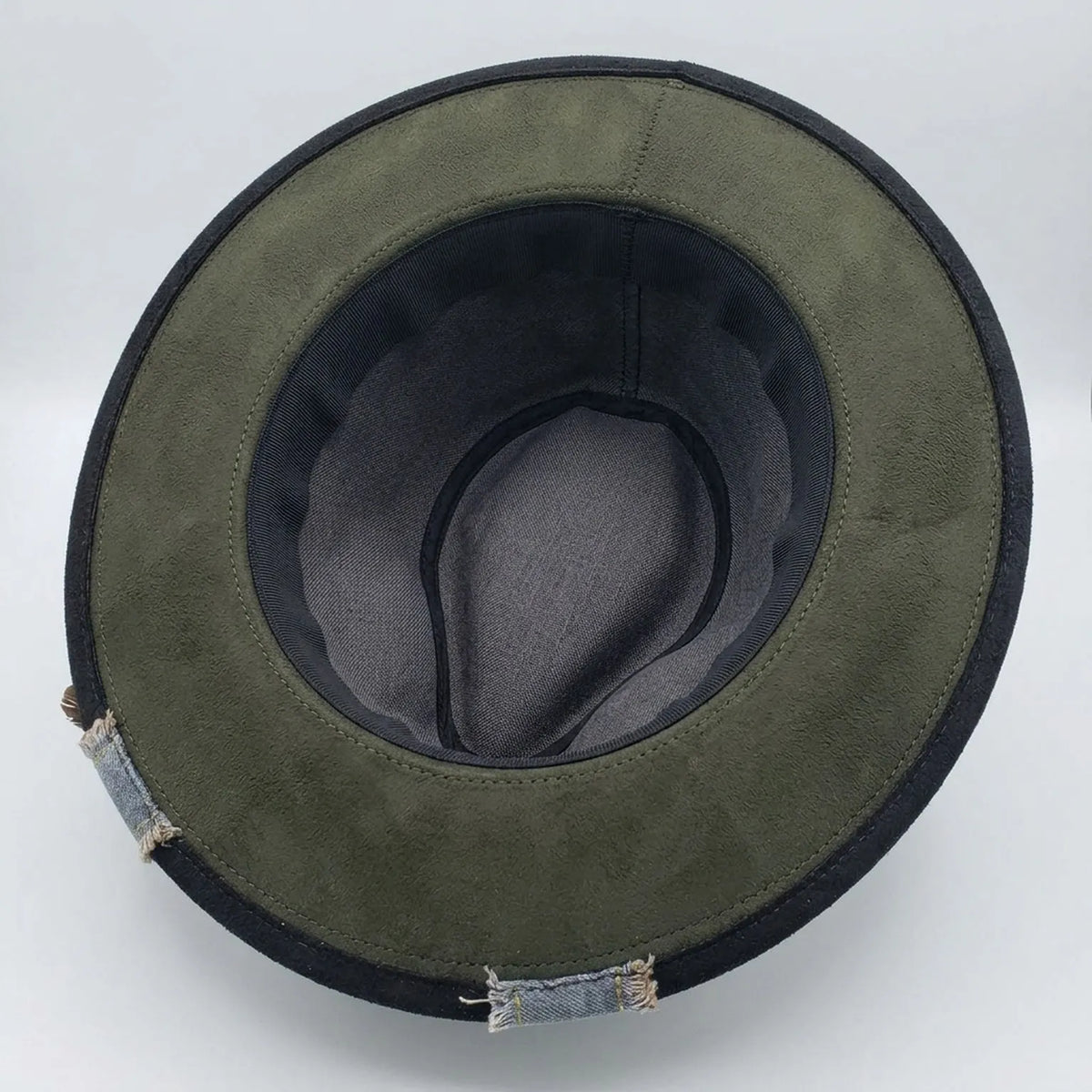 Black Painted Fedora with Perfume Bottle Art and Velvet Band