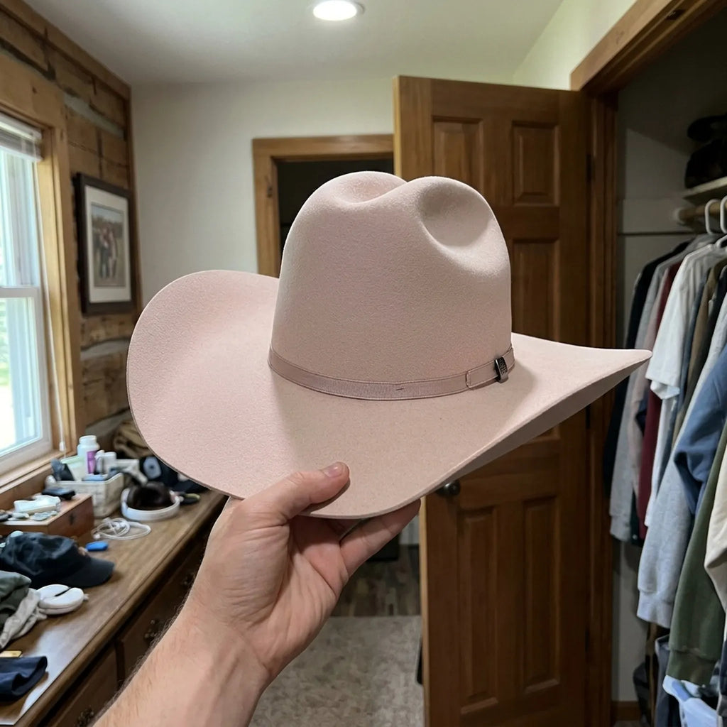 Blush Felt Western Hat With Minimal Ribbon Band