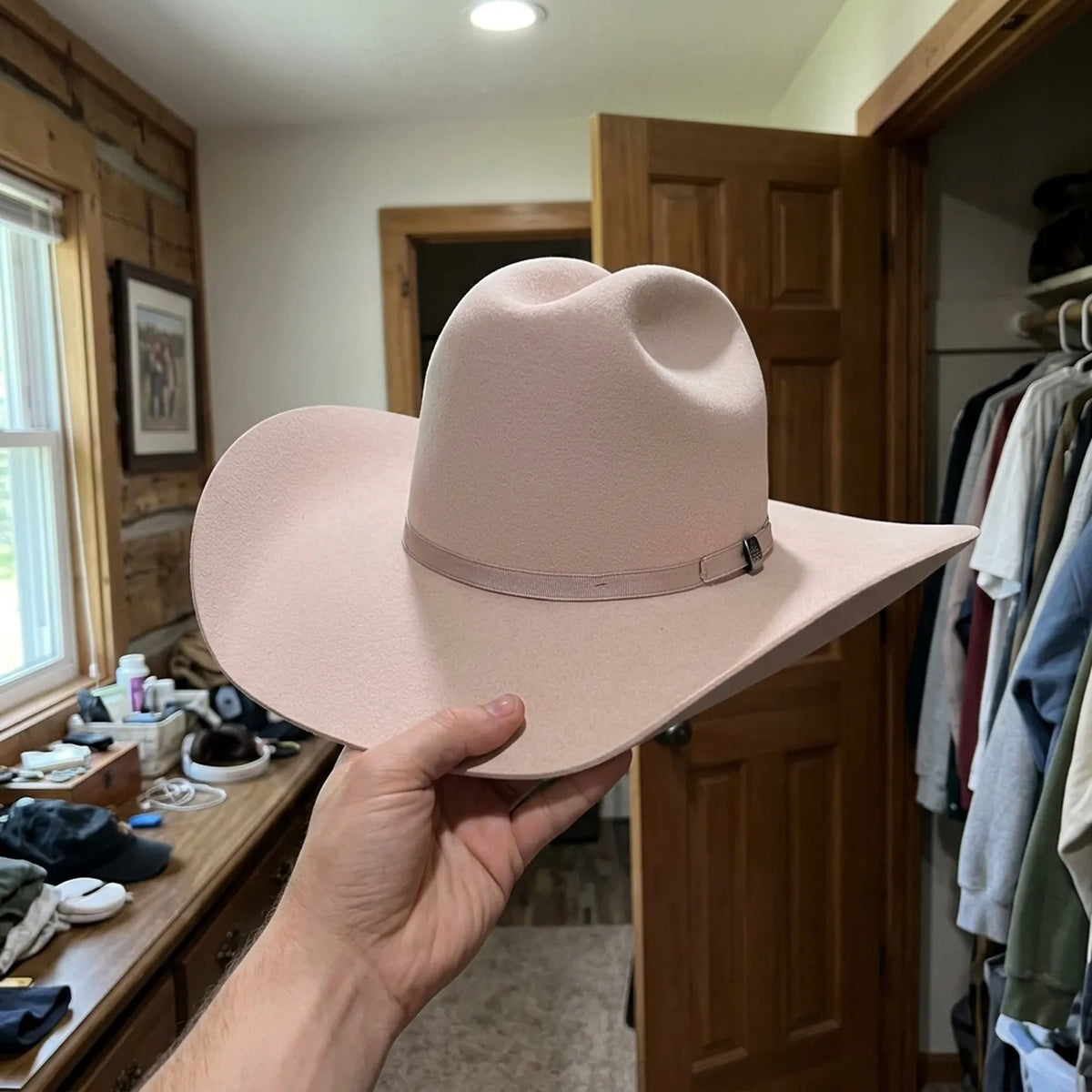 Blush Felt Western Hat With Minimal Ribbon Band