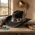 Dark Brown Cowboy Hat with Cow-Print Band and Turquoise Concho