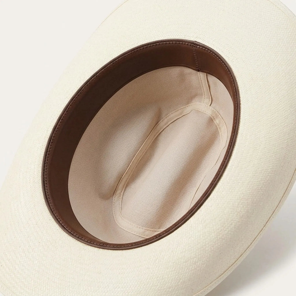 Cream Straw Cowboy Hat with Metallic Studded Slim Leather Band