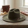 Olive Green Felt Fedora with Grosgrain Bow and Side Detail