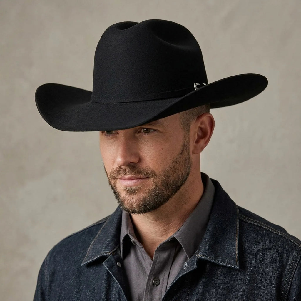 Black Felt Cowboy Hat With Simple Crown and Band